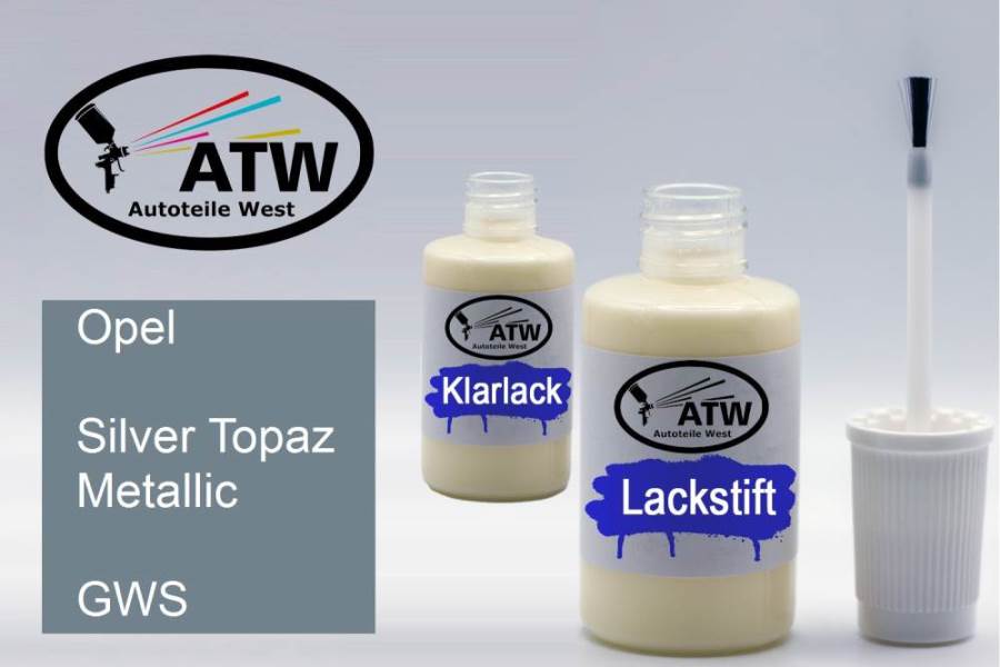 Opel, Silver Topaz Metallic, GWS: 20ml Lackstift + 20ml Klarlack - Set, von ATW Autoteile West.